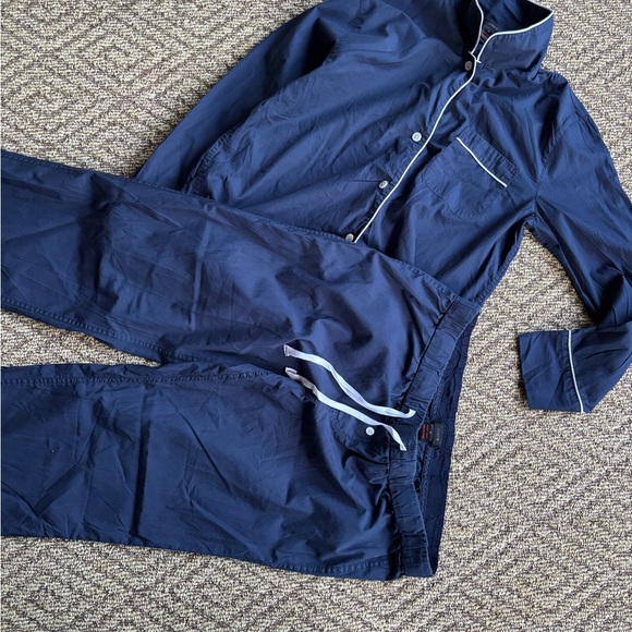J. Crew Midnight Blue PJ Top and Bottoms with White Trim - Picture 6 of 8